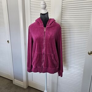 Michael Kors Velour Zip Jacket w/hoodie. Hot Pink Soft Warm Light Jacket. Size L